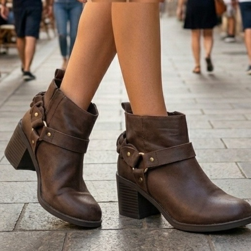 Carlos by Carlos Santana Vancouver Brown Harness Braided Ankle Boots Womens 9.5M
